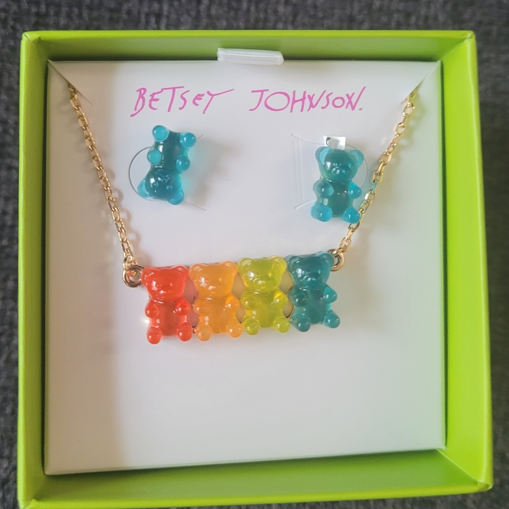 Rainbow Primary Multi Color Betsey Johnson Gummy Bear Necklace & Earrings NWT